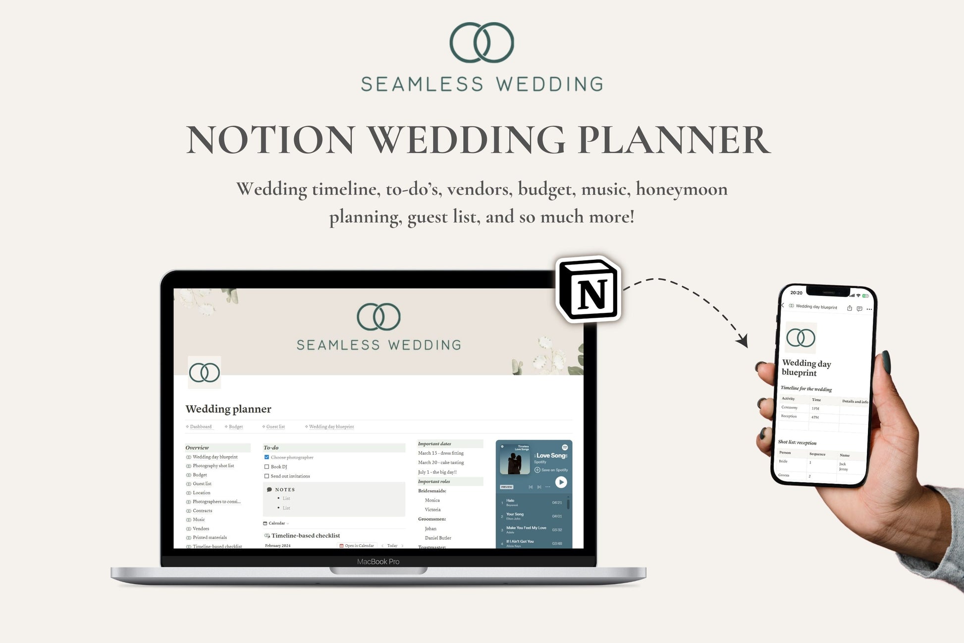 Seamless wedding notion planning tool description